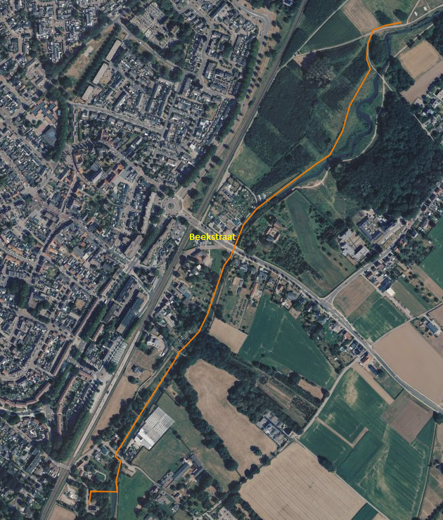 Afbeelding van het werkgebied aanleg nieuwe rioolpersleiding, langs Geleenbeek, Geleen-Munstergeleen
